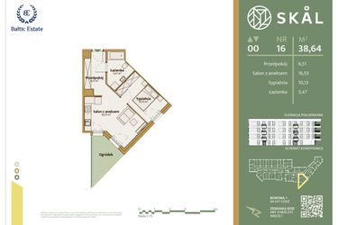 Rzut - Mieszkanie na sprzedaż 2 pokoje o powierzchni 38,64 m² - numer M.16 w Skal