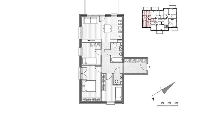 Rzut - Mieszkanie na sprzedaż 4 pokoje o powierzchni 72,44 m² - numer 1.2-11 w Stawowa