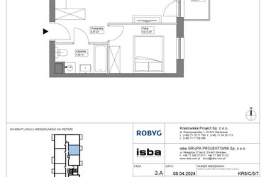 Rzut - Mieszkanie na sprzedaż 2 pokoje o powierzchni 38,73 m² - numer KR8/C/5/7 w Apartamenty Krakowska etap VIII