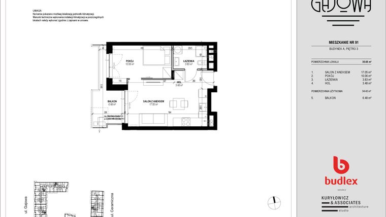 Rzut - Mieszkanie na sprzedaż 2 pokoje o powierzchni 35,27 m² - numer 91 w Gajowa bud. A