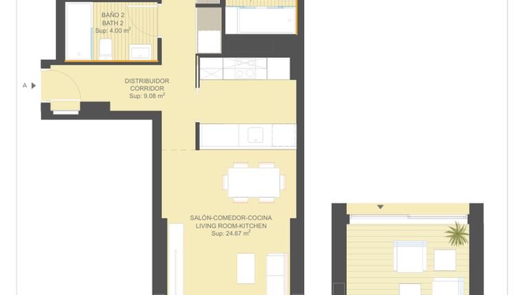 Rzut - Mieszkanie na sprzedaż 2 pokoje o powierzchni 101 m² - numer 9.5.A w Sea Gardens - Campoamor