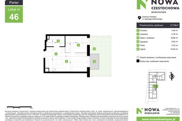 Rzut - Mieszkanie na sprzedaż 2 pokoje o powierzchni 37,59 m² - numer M46 w Nowa Częstochowa Mościckiego