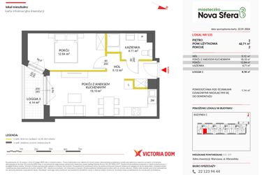 Rzut - Mieszkanie na sprzedaż 2 pokoje o powierzchni 42,71 m² - numer 135 w Miasteczko Nova Sfera 3