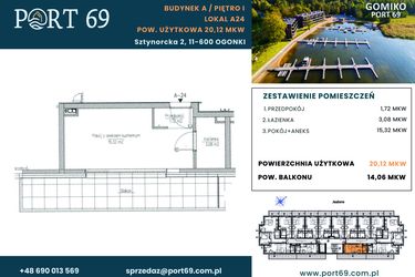 Rzut - Mieszkanie na sprzedaż 1 pokój o powierzchni 20,12 m² - numer A-24 w Port 69