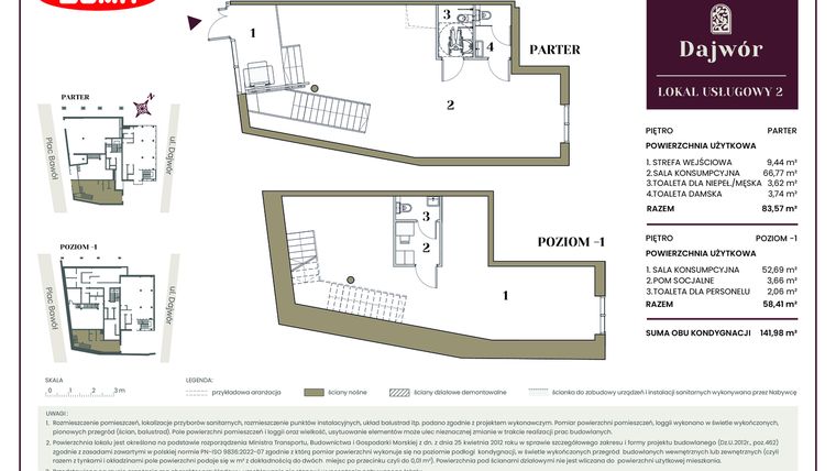 Rzut - Lokal użytkowy na sprzedaż 1 pokój o powierzchni 141,98 m² - numer LU2 w Dajwór