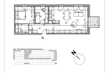 Rzut - Mieszkanie na sprzedaż 3 pokoje o powierzchni 70,05 m² - numer I.M06 w Osiedle Glivia Zachodnia