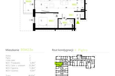 Rzut - Mieszkanie na sprzedaż 2 pokoje o powierzchni 46,62 m² - numer B5M23a w Osiedle Natura Park etap II