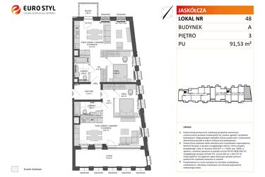 Rzut - Mieszkanie na sprzedaż 4 pokoje o powierzchni 91,53 m² - numer A.48 w Jaskółcza