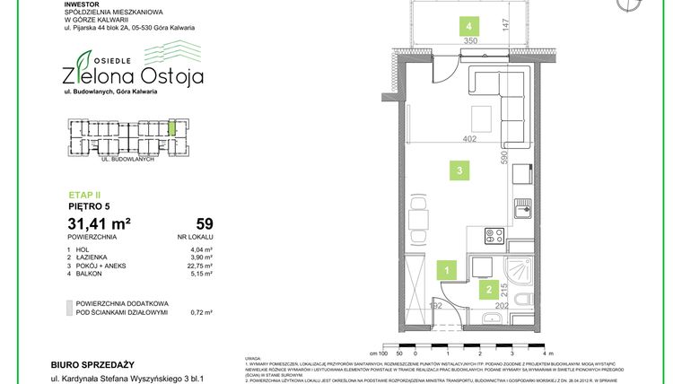 Rzut - Mieszkanie na sprzedaż 1 pokój o powierzchni 31,41 m² - numer 59 w Zielona Ostoja