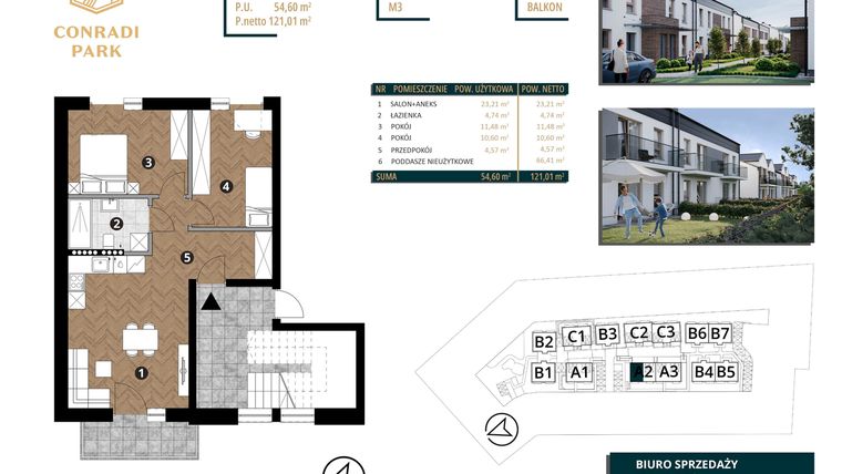 Rzut - Mieszkanie na sprzedaż 4 pokoje o powierzchni 121,01 m² - numer A2.M3 w Conradi Park etap II i III