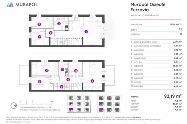 Rzut - Mieszkanie na sprzedaż 5 pokoi o powierzchni 90,1 m² - numer 13-21.A.0.21 w Murapol Osiedle Ferrovia