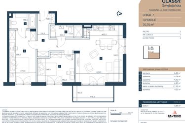 Rzut - Mieszkanie na sprzedaż 3 pokoje o powierzchni 70,75 m² - numer 7 w Classy Świętojańska