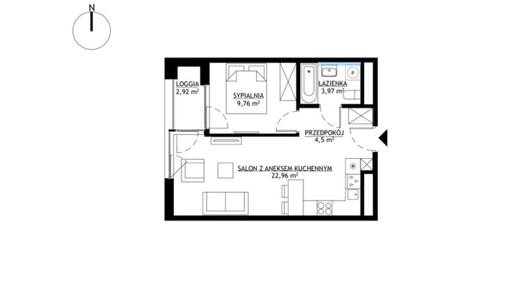 Rzut - Mieszkanie na sprzedaż 2 pokoje o powierzchni 41,19 m² - numer M117 w KrakoVska etap 2