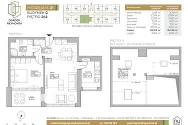 Rzut - Mieszkanie na sprzedaż 2 pokoje o powierzchni 82,69 m² - numer M31 w Ogrody Reymonta