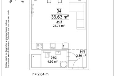 Rzut - Mieszkanie na sprzedaż 1 pokój o powierzchni 36,63 m² - numer 34 w Osiedle Teatralne 19
