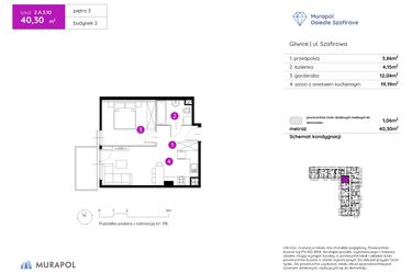 Rzut - Mieszkanie na sprzedaż 1 pokój o powierzchni 40,16 m² - numer 2.A.3.10 w Murapol Osiedle Szafirove II