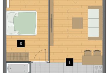 Rzut - Mieszkanie na sprzedaż 2 pokoje o powierzchni 42,01 m² - numer B6 w Mazowiecka 115