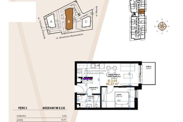 Rzut - Mieszkanie na sprzedaż 2 pokoje o powierzchni 40,23 m² - numer B.3.05 w Vanda Park