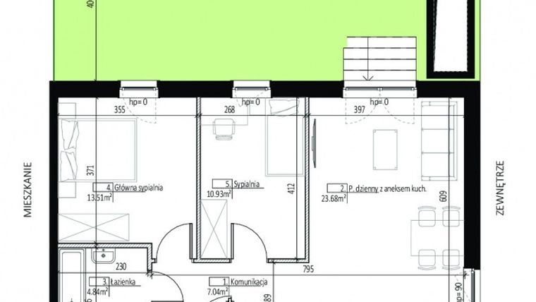 Rzut - Mieszkanie na sprzedaż 3 pokoje o powierzchni 60,01 m² - numer CC0001 w Soleil de Malta