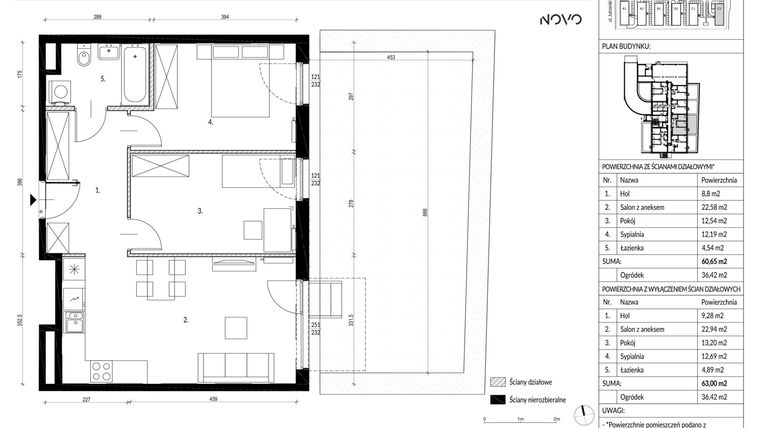 Rzut - Mieszkanie na sprzedaż 3 pokoje o powierzchni 63 m² - numer C2.167 w Osiedle Novo II