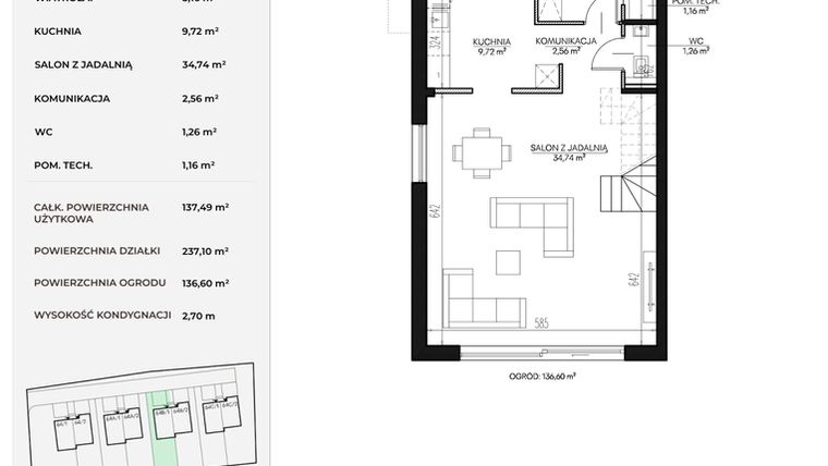 Rzut - Dom na sprzedaż 5 pokoi o powierzchni 137,49 m² - numer 64B_1 w Kołodzieja