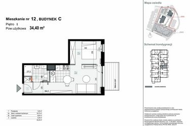 Rzut - Mieszkanie na sprzedaż 1 pokój o powierzchni 34,4 m² - numer C.M12 w Apartamenty Kopernika