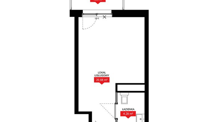 Rzut - Mieszkanie na sprzedaż 1 pokój o powierzchni 25,3 m² - numer A2 176LU w 29L - Apartamenty inwestycyjne