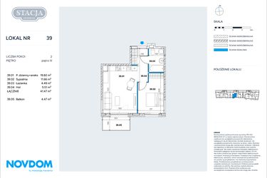 Rzut - Mieszkanie na sprzedaż 2 pokoje o powierzchni 41,47 m² - numer 39 w Stacja Grodzisk