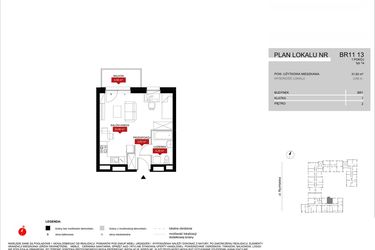 Rzut - Mieszkanie na sprzedaż 1 pokój o powierzchni 32,09 m² - numer BR11/13 w Browary Wrocławskie 2