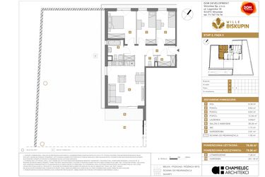 Rzut - Mieszkanie na sprzedaż 4 pokoje o powierzchni 78,06 m² - numer X/3 w Wille Biskupin Etap 2.2