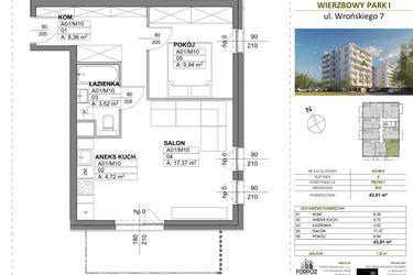 Rzut - Mieszkanie na sprzedaż 2 pokoje o powierzchni 43,91 m² - numer A00_M10 w Wierzbowy Park