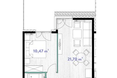 Rzut - Mieszkanie na sprzedaż 2 pokoje o powierzchni 40,33 m² - numer A.00.12 w Do Wilgi