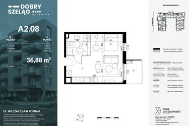 Rzut - Mieszkanie na sprzedaż 1 pokój o powierzchni 36,88 m² - numer A2.08 w Dobry Szeląg