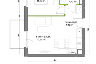 Rzut - Mieszkanie na sprzedaż 2 pokoje o powierzchni 40,85 m² - numer E2/E/07 w Orawska Vita