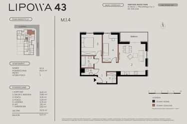 Rzut - Mieszkanie na sprzedaż 3 pokoje o powierzchni 62,13 m² - numer M.1.4 w Lipowa 43