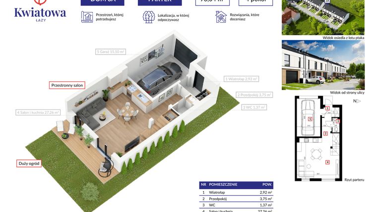 Rzut - Dom na sprzedaż 4 pokoje o powierzchni 96,04 m² - numer 3A w Osiedle Kwiatowa Łazy
