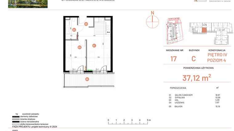 Rzut - Mieszkanie na sprzedaż 2 pokoje o powierzchni 37,12 m² - numer 16.17 w Osiedle Nowe Horyzonty etap II
