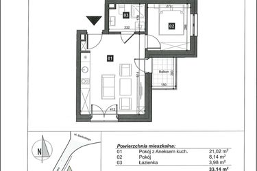Rzut - Mieszkanie na sprzedaż 2 pokoje o powierzchni 33,14 m² - numer 6 w Słoneczne Świnoujście