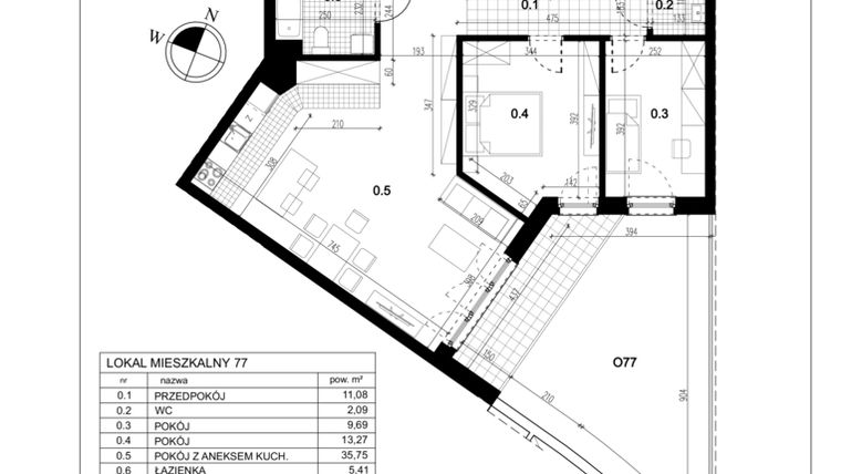 Rzut - Mieszkanie na sprzedaż 3 pokoje o powierzchni 80,51 m² - numer C.77 w Przewóz 4