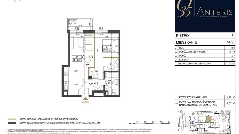 Rzut - Mieszkanie na sprzedaż 2 pokoje o powierzchni 45,56 m² - numer M.09 w Ożarowska 35