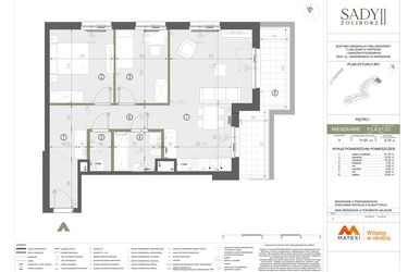 Rzut - Mieszkanie na sprzedaż 3 pokoje o powierzchni 71,07 m² - numer F2.A.01.03 w Sady Żoliborz II