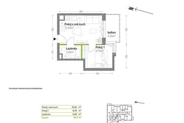 Rzut - Mieszkanie na sprzedaż 2 pokoje o powierzchni 28,11 m² - numer B.A.1.01 w Głębocka Vita