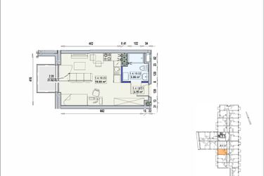 Rzut - Mieszkanie na sprzedaż 1 pokój o powierzchni 27,49 m² - numer 1/4/18/1a w Gwarna