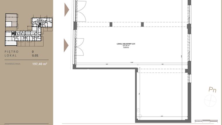 Rzut - Lokal użytkowy na sprzedaż 1 pokój o powierzchni 197,4 m² - numer U01 w BETWEEN