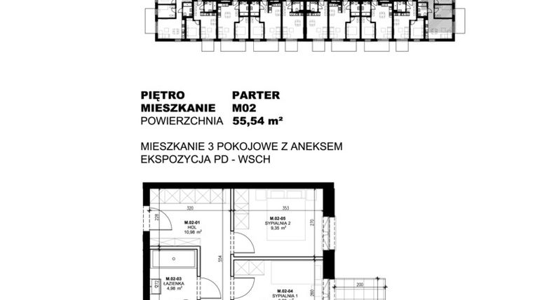 Rzut - Mieszkanie na sprzedaż 3 pokoje o powierzchni 55,54 m² - numer B4-M2 w Stacja Łódź - etap IV