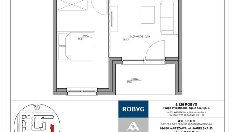 Rzut - Mieszkanie na sprzedaż 2 pokoje o powierzchni 39,77 m² - numer MU/5/Y1/2/10 w Mój Ursus Etap 5