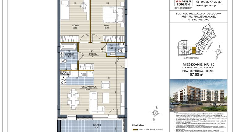 Rzut - Mieszkanie na sprzedaż 3 pokoje o powierzchni 67,6 m² - numer 15 w Perła Śródmieścia