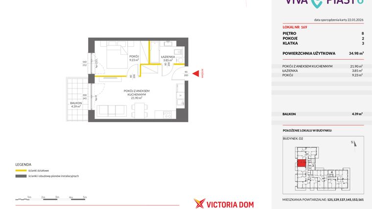 Rzut - Mieszkanie na sprzedaż 2 pokoje o powierzchni 34,95 m² - numer 169 w Viva Piast 6