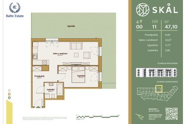 Rzut - Mieszkanie na sprzedaż 2 pokoje o powierzchni 47,1 m² - numer M.11 w Skal