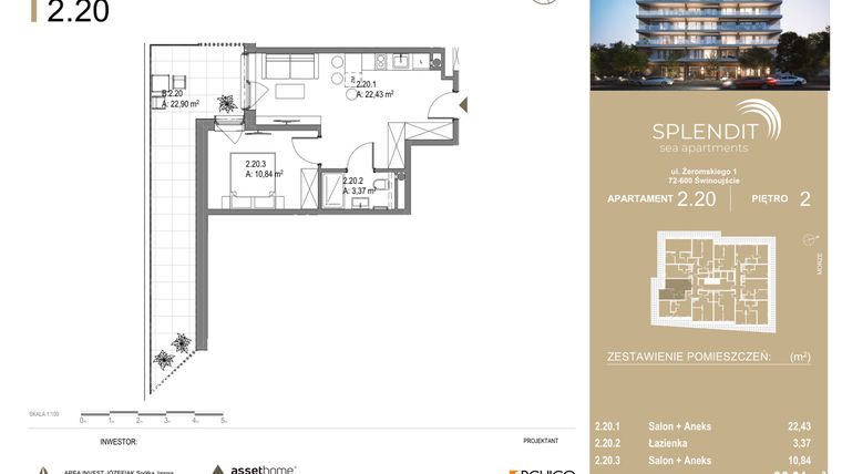 Rzut - Mieszkanie na sprzedaż 2 pokoje o powierzchni 36,51 m² - numer 2.20 w Splendit Świnoujście